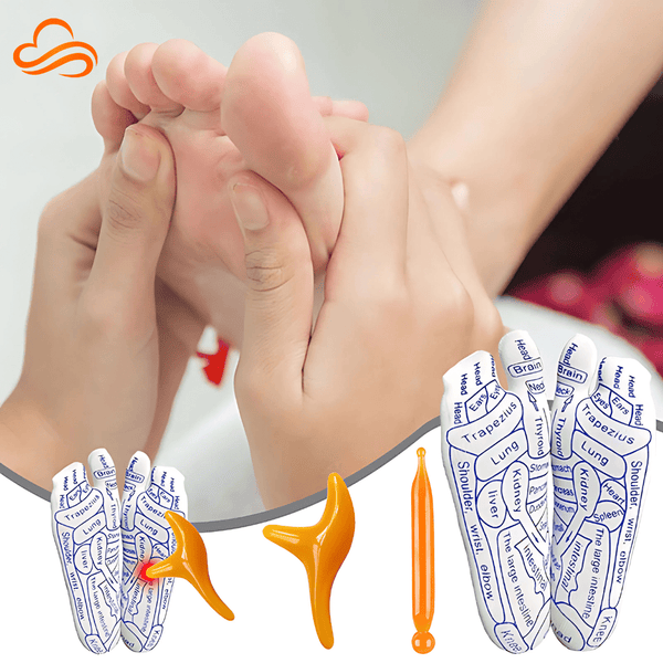 Kit Reflexologia Completo: Meias com Mapa Podal Guia + Massageador Terapêutico Manual – Alívio do Estresse